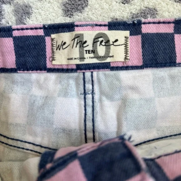 Free People Pink and Blue Checkered Denim Skirt - Picture 6 of 7